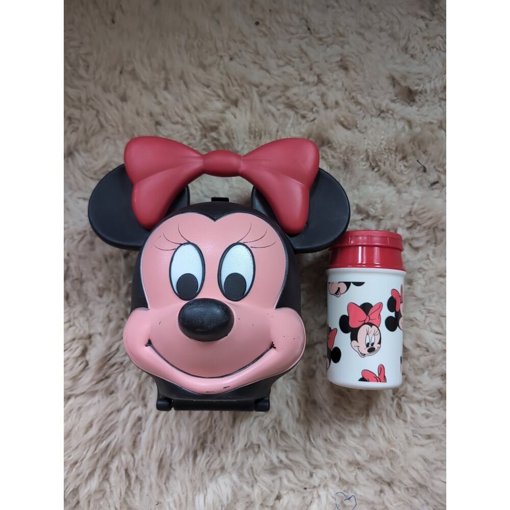 Vintage Walt Disney Minnie Mouse Head Lunch Box by Aladdin 1980's With Thermos